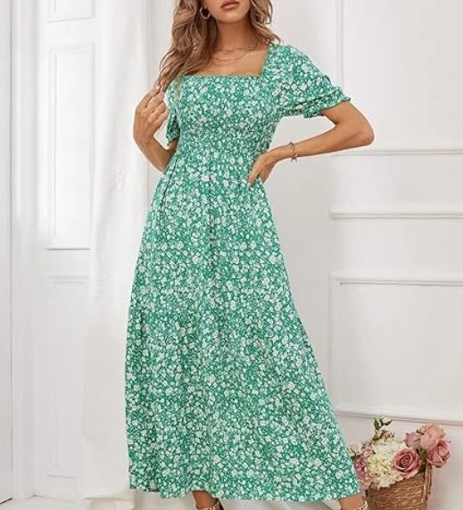  Zesica Smocked Square-Neck Maxi Dress